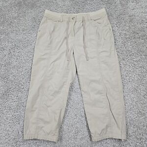 Cleo Capri Pants‎ Womens 10 Beige Drawstring Hem Cotton Stretch Utility Casual